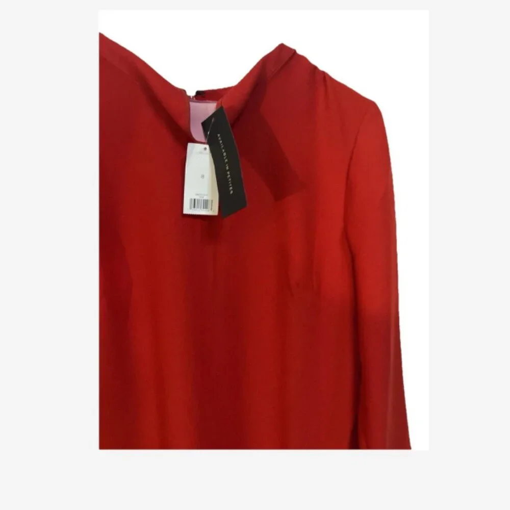 Banana Republic Dress Ruffled Sheath Women’s Size 8 Red Hidden Back Zipper Poly - Picture 4 of 4
